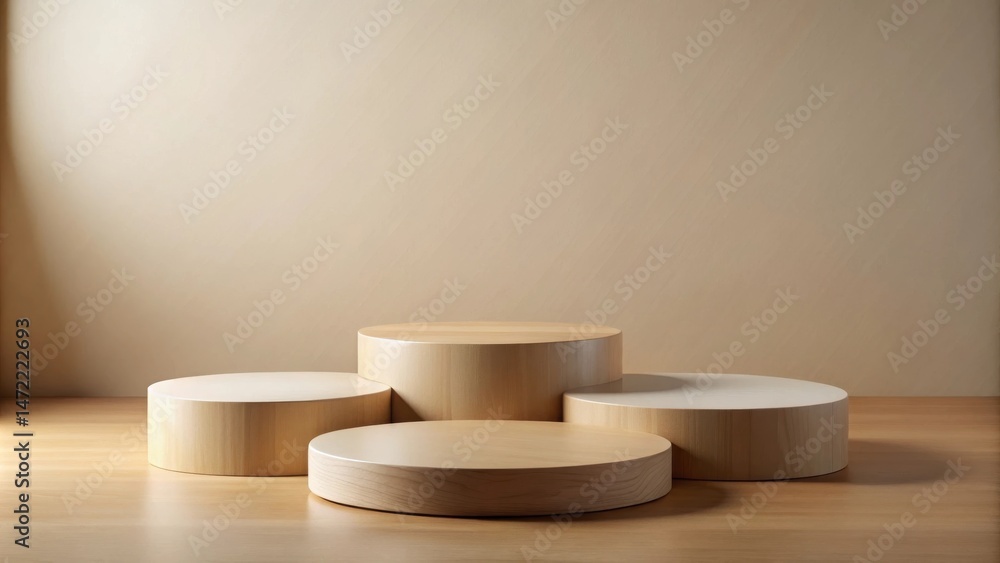 Poster simple wooden display stand with three circular platforms