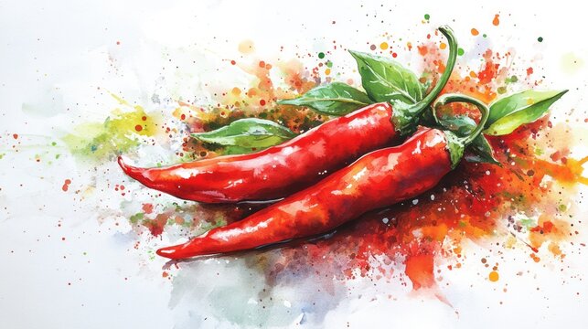 Vibrant watercolor rendering of two chili peppers.