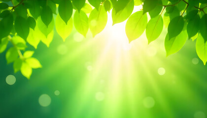Sunlight beams through vibrant green leaves, creating a breathtaking natural backdrop.