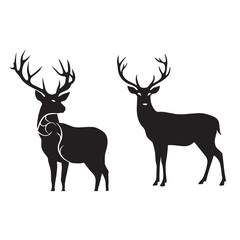 Deer and Stag Silhouettes Set – Elegant Wild Animal Vector Illustrations for Nature, Forest, and Wildlife Design