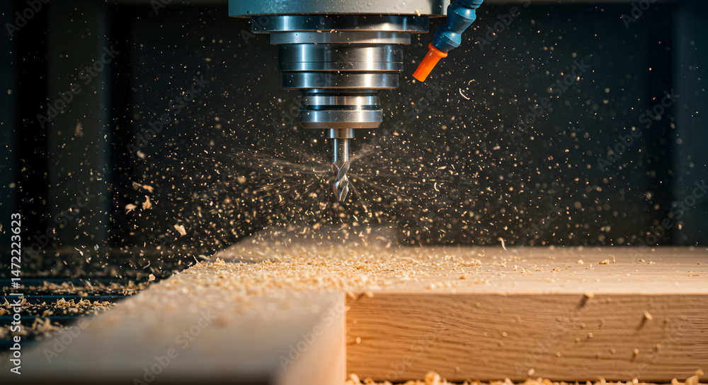 Aufkleber wood cutting cnc milling machine with coolant in workshop for precision manufacturing and automation