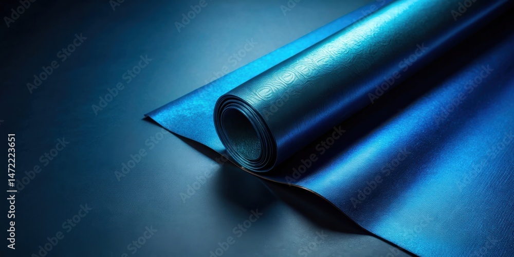 Aufkleber rolled textured blue material with subtle pattern, elegantly displayed on a dark surface