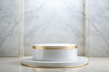 Elegant White and Gold Marble Display Platform