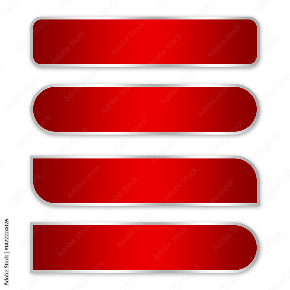 Aufkleber set of red buttons rectangle with silver line luxury element png file transparent background