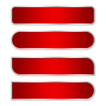 set of red buttons rectangle with silver line luxury element png file transparent background