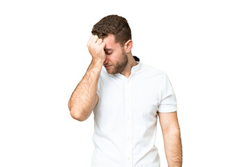 Fototapeta premium Young handsome blonde man over isolated chroma key background with headache