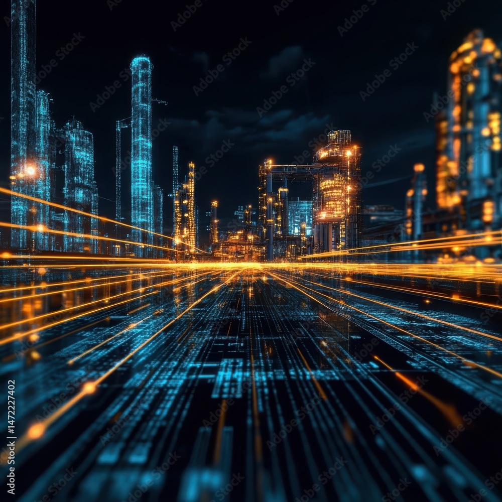 Poster dynamic glowing lines symbolizing the rise of ai-driven solutions for reducing carbon emissions in i