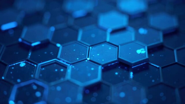 4K video. Hexagon pattern. Blue honeycomb technological background.