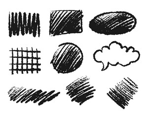 Set of vector doodle marks, speech bubble, circle, square, grunge and sketch design elements.