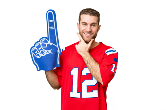 sports fan man over isolated chroma key background happy and smiling