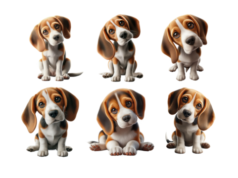 Animated beagle puppies with sad eyes