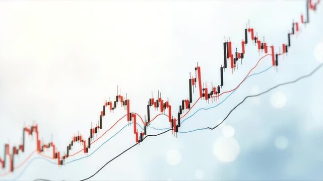 Financial animated background. Red economic uptrend chart.