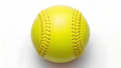 Yellow softball photographed close-up on white background