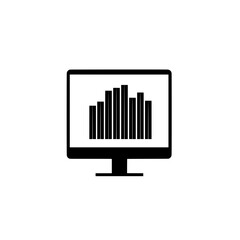Business computer monitor with column chart representing financial performance metrics