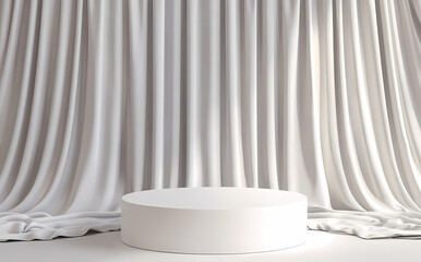 White Cylindrical Pedestal Against Draped Fabric