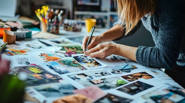 Person adding images and words to a vision board for inspiration and growth