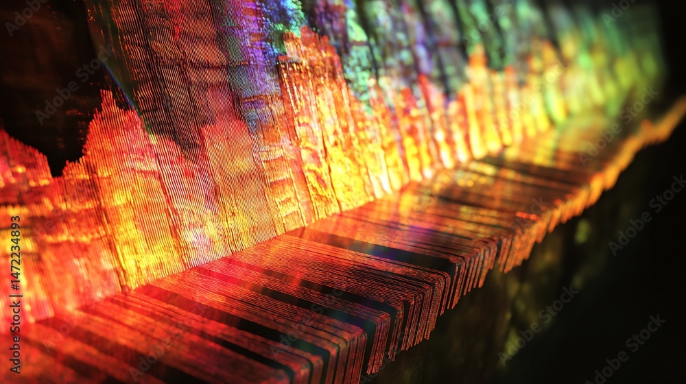 Poster abstract iridescent texture surface showcasing spectral hues and geometric patterns
