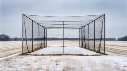Obraz premium Empty Cricket Training Nets on a Winter Beach 