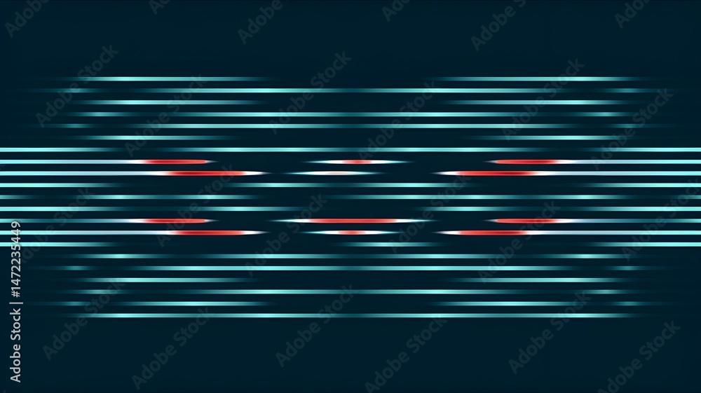 Poster abstract horizontal light streaks background with teal and red accents, dynamic motion graphics for 