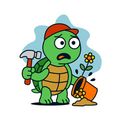 angry turtle fillustration cartoon character