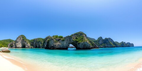 Fototapeta premium Stunning Coastal Arch Turquoise Waters and Secluded Beach Paradise