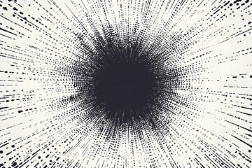 Abstract Black and White Burst Design with Radial Lines and Dots