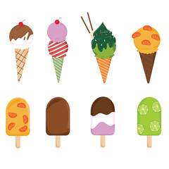 Colorful Ice Cream and Gelato Vector Set with Popsicles and Cones