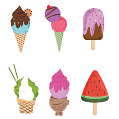 Tasty Gelato and Ice Cream Collection with Scoops and Cones