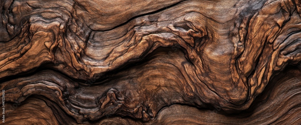 Fototapete intricate swirling patterns of dark brown wood grain, showcasing a rich, textured surface with deep 