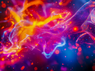 Fototapeta premium Swirling galaxy radiates with artistic neon colors and delicate energy waves, creating a surreal and immersive cosmic experience that's perfect for sci-fi enthusiasts and creative minds