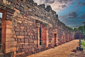 Silence and melancholy envelop the ruins of San Ignacio Mini San Ignacio Misiones. Destroyed...