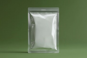 White Foil Pouch Packaging Mockup on Green Background