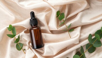 Natural skincare routine essential oil dropper home product photography minimalist top-down wellness