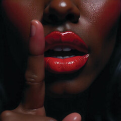 Obraz premium close up of a woman lips with finger on it