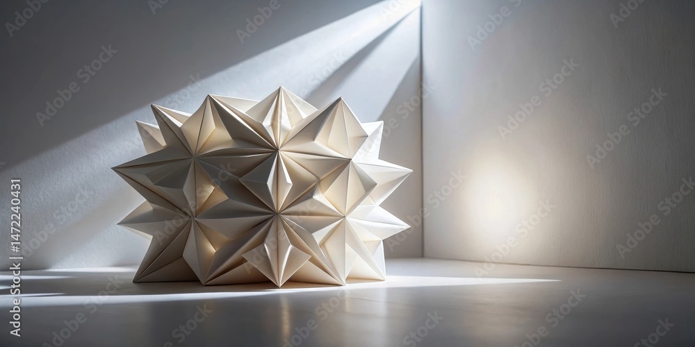 Poster illuminated modular paper sculpture in a minimalist setting