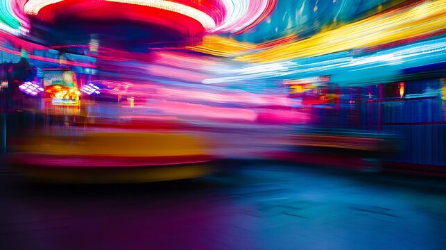 Vibrant motion blur captures the exhilarating experience of a carnival ride