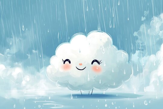 Playful cartoon illustration featuring a cute rain cloud.