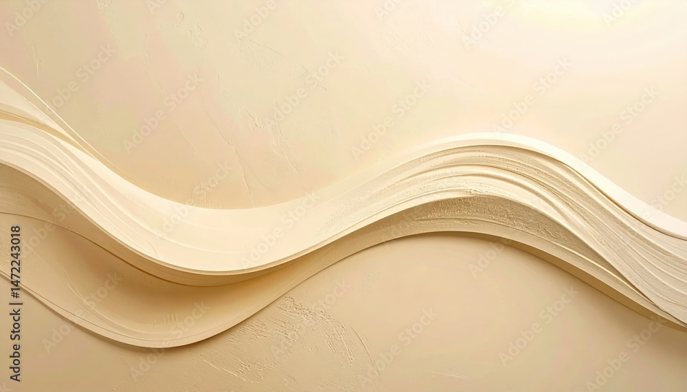 Aufkleber flowing cream waves minimalist studio abstract art soft tones close-up view artistic expression
