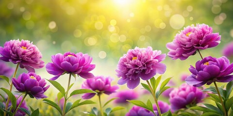 Obraz premium Vibrant Purple Peonies Blooming in a Sunlit Garden