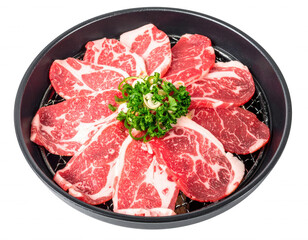 Gourmet Raw Meat Slices Arranged on a Charcoal Grill, Delicious Culinary Concept for Restaurant Menu Design.