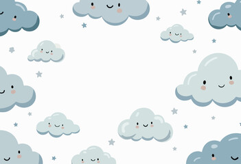 Soft Abstract Cloud Design in Light Blues and Whites, Outlined with Minimal Black Lines on a Clean Pastel Background, for Printable Crafts
