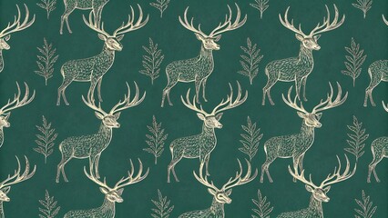 A Majestic Woodland Scene
Repeating Pattern of Elegant Deer and Delicate Foliage