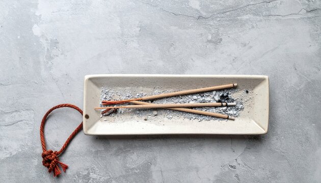 Burning incense sticks ritual home setting still life photography minimalist environment close-up view relaxation concept