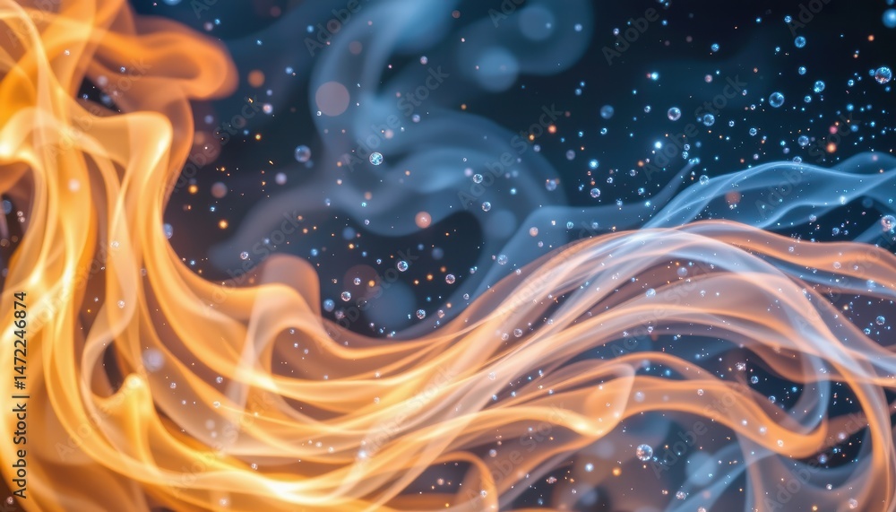 Aufkleber abstract representation of colorful flames and smoke with sparkling particles on dark background