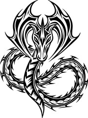 SVG vector of a dark fantasy Skull Knight with a snake-like body. Intricate Dragon Design Featuring Skull and Knight Elements