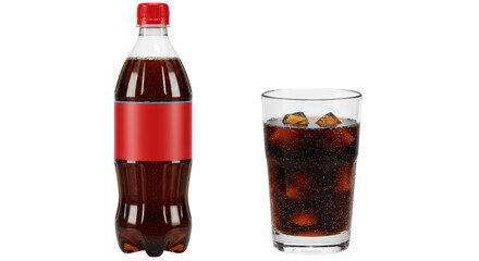 Isolated Cola Bottle and Glass