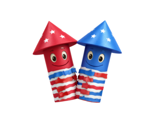 [Transparent Background PNG]Two Cute Cartoon Fireworks Celebrating Independence Day