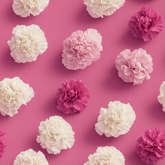 seamless Pink and White Carnation Flowers Pattern on Pastel Background &ndash; Mother&rsquo;s Day Floral Decoration