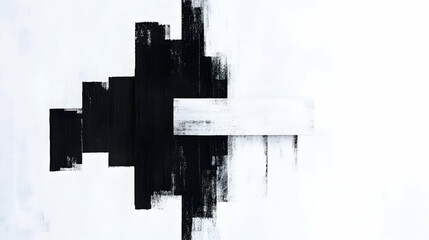 Obraz premium Abstract monochrome painting with black and white brushstrokes forming a dynamic, contrasting composition