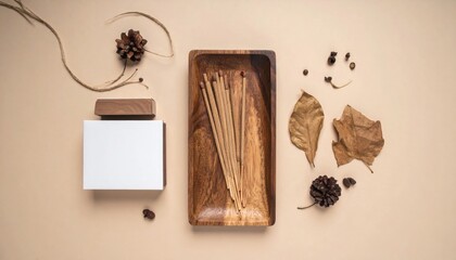 Incense sticks arrangement minimalist setting decorative content organic elements top view aromatherapy concept